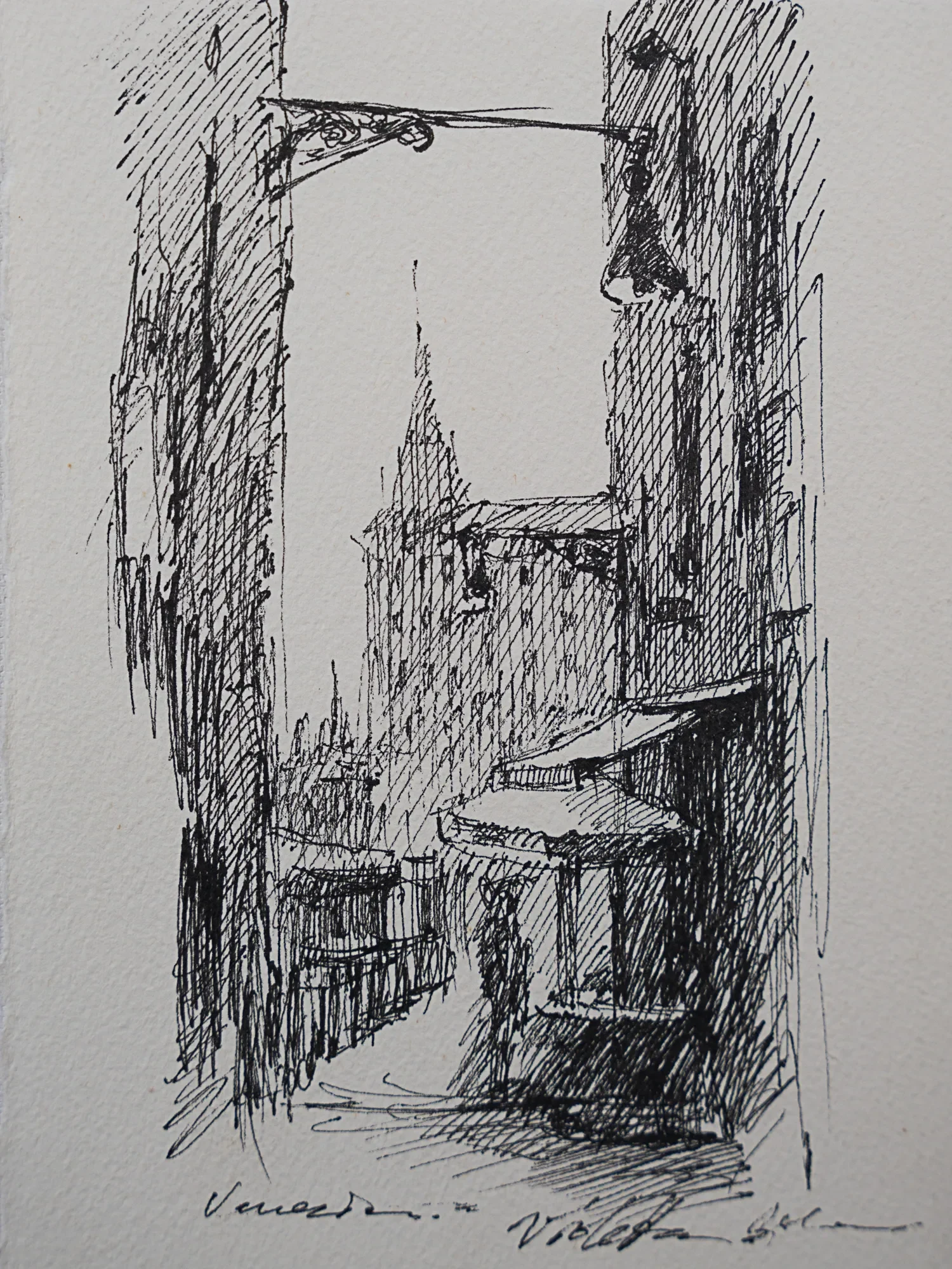 A narrow street with balconies and a distant dome — study by Violetta Chandler